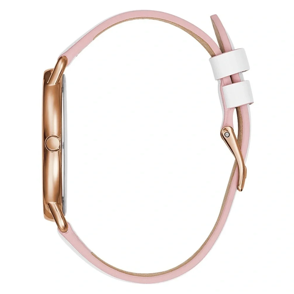 New GUESS LADIES ROSE GOLD TONE CASE WHITE GENUINE LEATHER WATCH